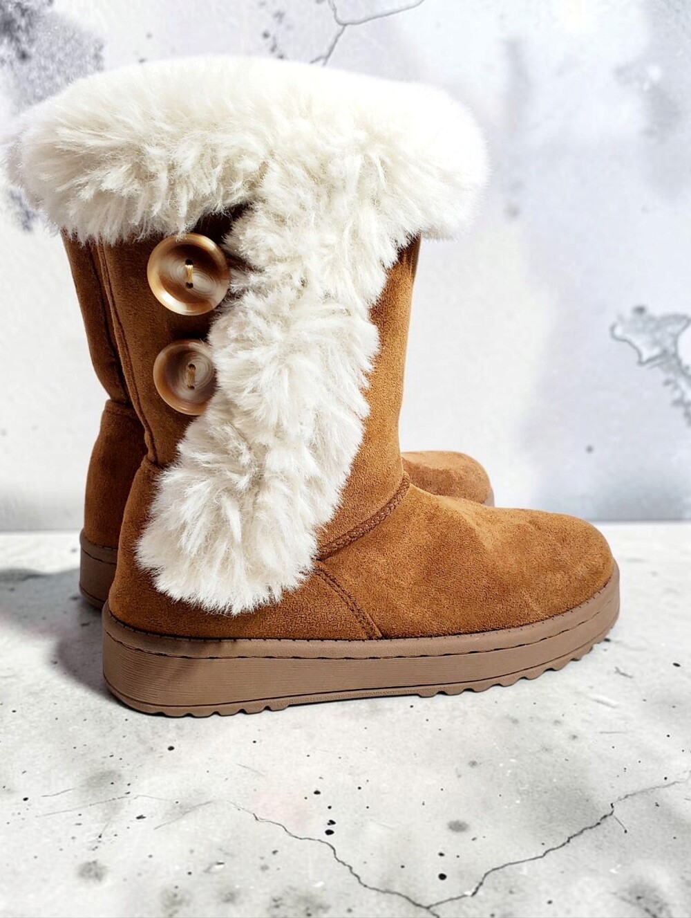 SO Abigail Girls Faux-Fur Winter Boots in Chestnut size 13